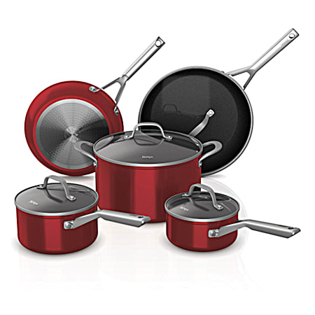 Foodi NeverStick 9 Pc Red Aluminum Cookware Set