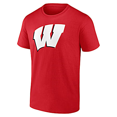 Men's Wisconsin Badgers Red Primary Logo Graphic Crew Neck Short Sleeve Cotton T-Shirt