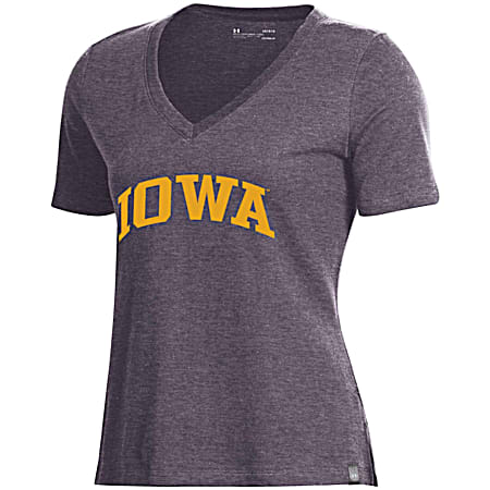 Women's Iowa Hawkeyes Carbon Heather Team Graphic V-Neck Short Sleeve T-Shirt