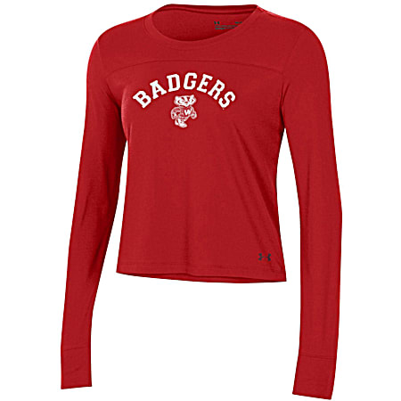 Women's Wisconsin Badgers Flawless Red Team Graphic Crew Neck Long Sleeve T-Shirt