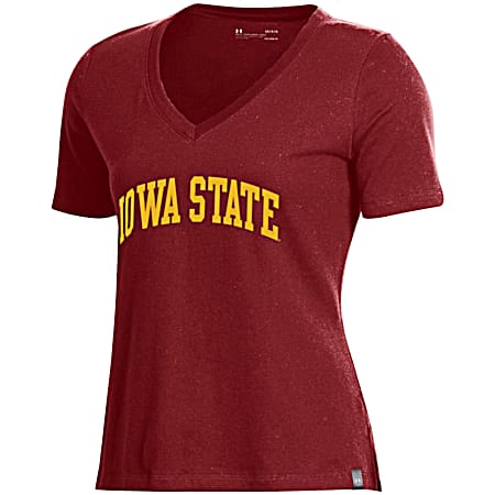 Women's Iowa State Cyclones Cardinal Team Graphic V-Neck Short Sleeve T-Shirt
