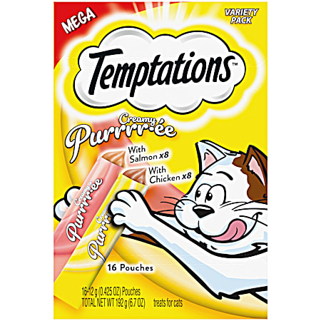 Temptations Creamy Purrrr-ée w/ Chicken & Salmon Cat Treats Variety Pack - 16 Ct