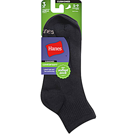 Hanes Ladies' Black Lightweight ComfortSoft Ankle Cuff Socks - 3 Pk