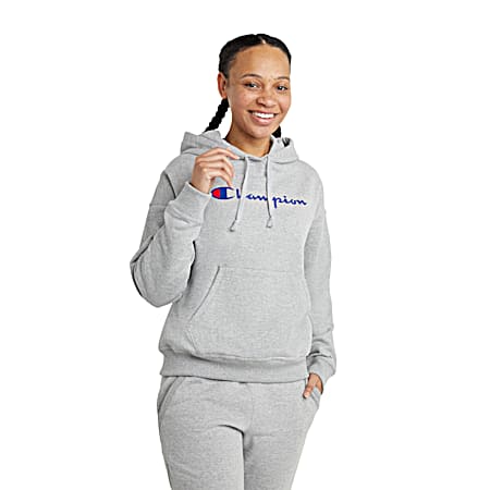 Women's Powerblend Oxford Grey Relaxed Fit Logo Graphic Long Sleeve Hoodie