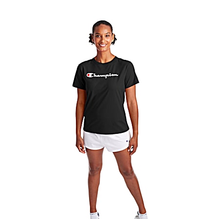 Women's The Classic Tee Black Logo Graphic Crew Neck Short Sleeve T-Shirt