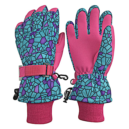 Kids' Turquoise/Purple Waterproof Gloves