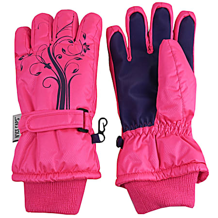 Kids' Neon Pink/Blue Waterproof Gloves
