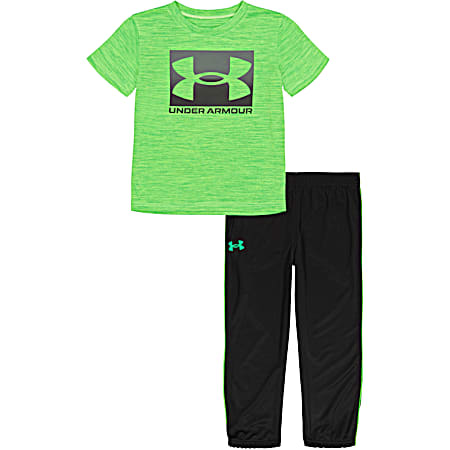 Little Boys'  Core Vapor Green Short Sleeve Boxed Graphic T-Shirt & Black Bottoms - 2 Pc Outfit