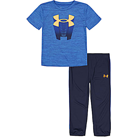 Little Boys' Blue/Navy Short Sleeve Rise Logo Graphic T-Shirt & Bottoms - 2 Pc Outfit