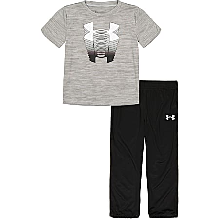 Little Boys' Mod Gray Short Sleeve Rise Logo Graphic T-Shirt & Bottoms - 2 Pc Outfit