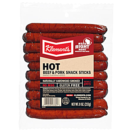Klement's 8 oz Hot Beef & Pork Snack Sticks