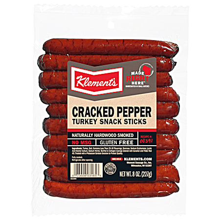 Klement's 8 oz Cracked Pepper Turkey Snack Sticks
