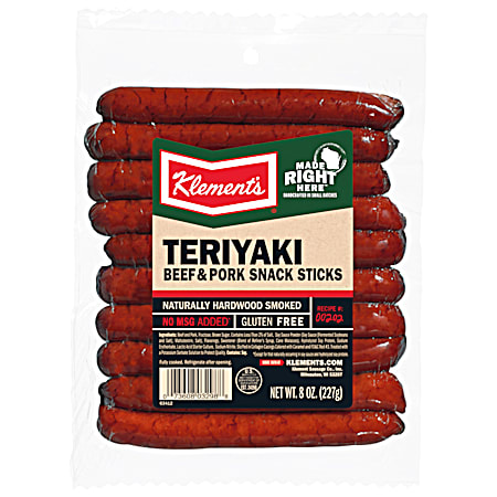 Klement's 8 oz Teriyaki Beef & Pork Snack Sticks