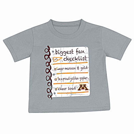 Toddler Boys' Minnesota Gophers Grey Biggest Fan Checklist Graphic Crew Neck Short Sleeve T-Shirt