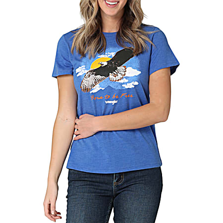 Women's Royal Blue Born To Be Free Eagle Graphic Regular Fit Crew Neck Short Sleeve T-Shirt