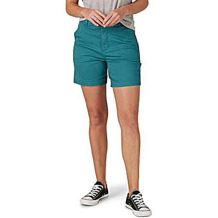 Lee Women's Ultra Lux Midway Teal Relaxed Fit High-Rise Comfort Carpenter Shorts