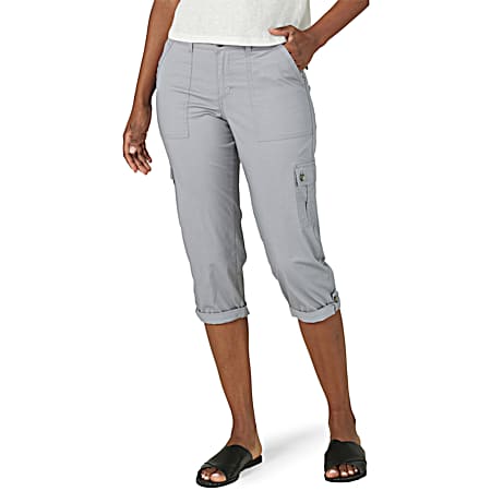 Lee Women's Flex-To-Go New Gray Relaxed Fit Mid-Rise Cargo Capris