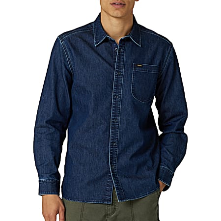 Men's All Purpose Denim Blue Classic Fit Button Front Long Sleeve Shirt
