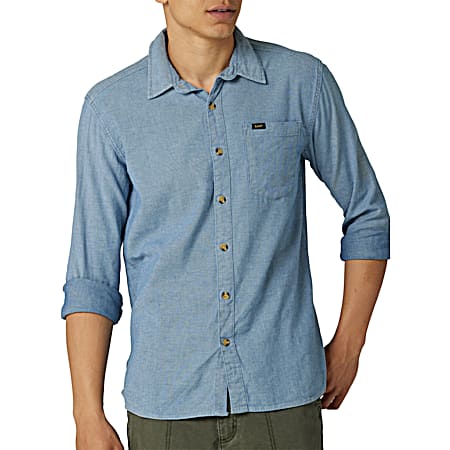 Men's All Purpose Light Blue Classic Fit Button Front Long Sleeve Shirt