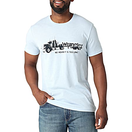 Men's Light Blue Big Rig Semi Graphic Crew Neck Short Sleeve T-Shirt
