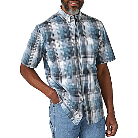 Wrangler Rugged Wear Men's Big & Tall Classic Blue/Navy Plaid Button Front Short Sleeve Shirt
