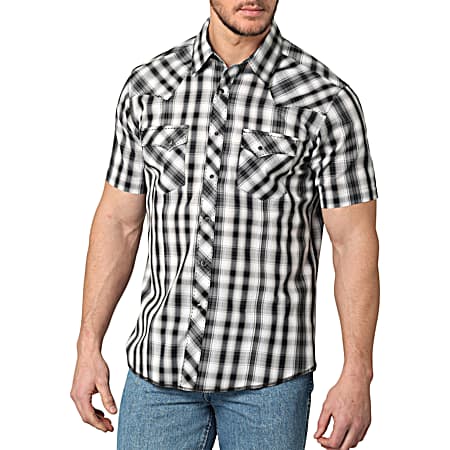 Men's Black Plaid Western Fashion Snap Front Short Sleeve Shirt