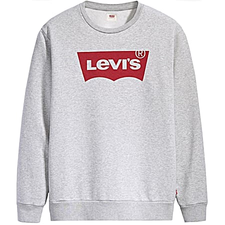 Levi's Men's Heather Grey Graphic Crew Neck Long Sleeve Fleece Sweatshirt