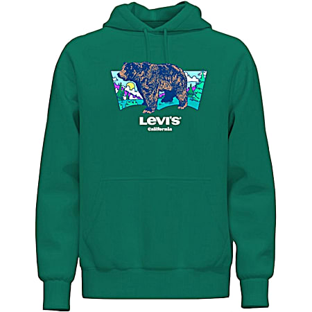 Levi's Men's Pepper Green Logo Bear Graphic Relaxed Active Fit Long Sleeve Hoodie