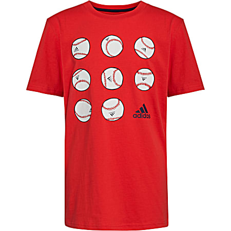 Little Boys' Red Baseball Graphic Crew Neck Short Sleeve Cotton T-Shirt