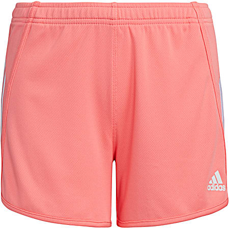 adidas Girls' Pink 3-Stripes Polyester Mesh Shorts
