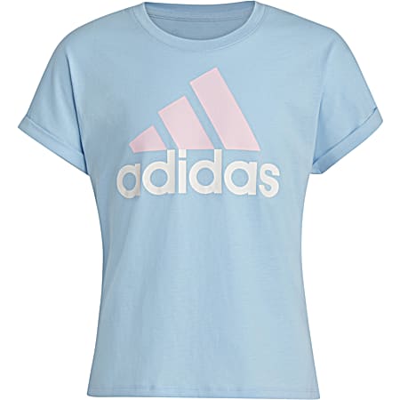 Girls' Blue Dolman Waist Heather Crew Neck Cuff Sleeve T-Shirt