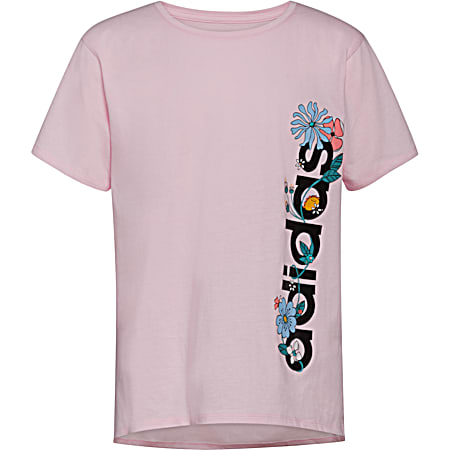 adidas Little Girls' Pink Floral Logo Graphic Scoop Neck Short Sleeve T-Shirt