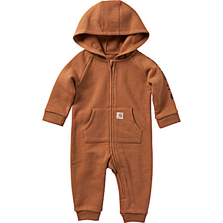 Infant Boys' Carhartt Brown Hooded Full Zip Long Sleeve Fleece Coveralls