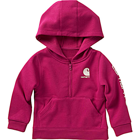 Infant Girls' Fuschia Logo Graphic Long Sleeve 1/2 Zip Fleece Hoodie