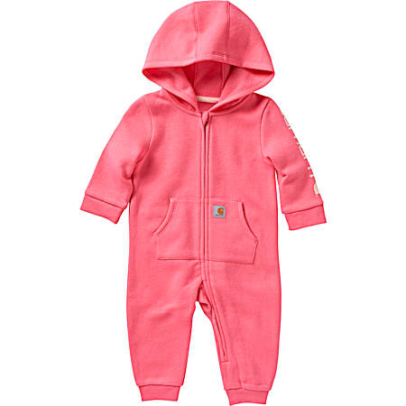 Infant Girls' Pink Lemonade Hooded Full Zip Long Sleeve Fleece Coveralls