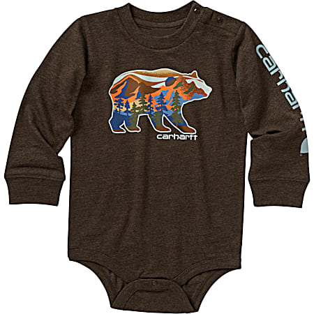 Infant Dark Brown Bear Graphic Crew Neck Long Sleeve Bodysuit