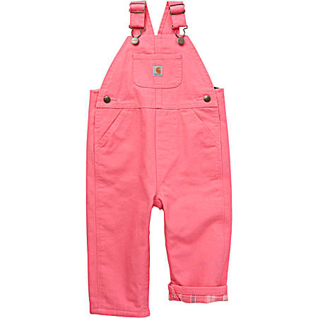 Toddler Girls' Pink Lemonade Loose Fit Fleece Lined Canvas Bib Overalls