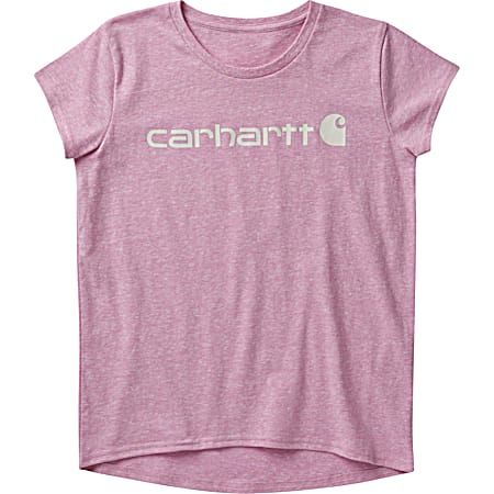 Little Girls' Raspberry Rose Core Logo Crew Neck Short Sleeve T-Shirt