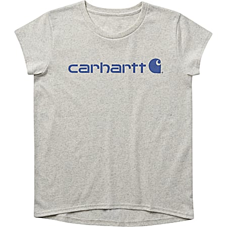 Carhartt Toddler Girls' Oatmeal Heather Signature Logo Graphic Crew Neck Short Sleeve T-Shirt
