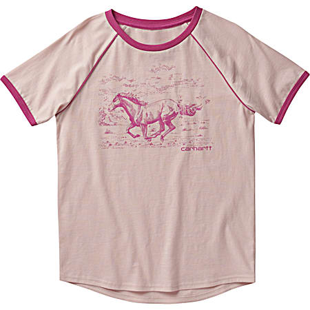 Toddler Girls' Pink Etched Horse Graphic Crew Neck Short Sleeve T-Shirt