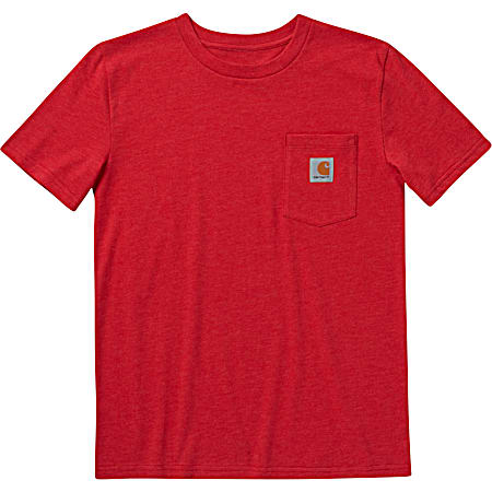 Boys' Red Crew Neck Short Sleeve Cotton Jersey T-Shirt w/Pocket