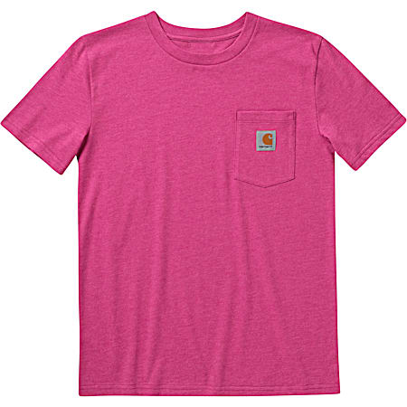 Little Girls' Raspberry Rose Crew Neck Short Sleeve Cotton Jersey T-Shirt w/Pocket