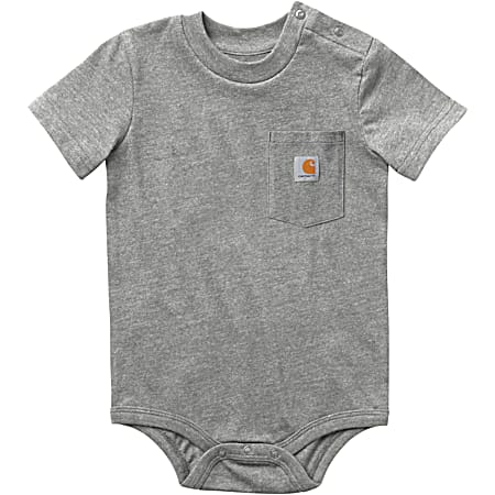 Carhartt Infant Grey Heather Crew Neck Short Sleeve Cotton Jersey Bodysuit w/Pocket