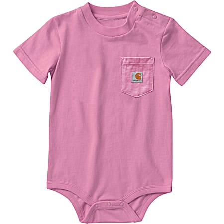 Carhartt Infant Raspberry Rose Crew Neck Short Sleeve Cotton Jersey Bodysuit w/Pocket