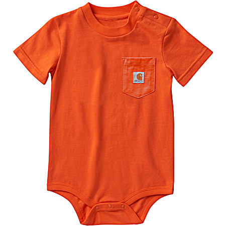 Carhartt Infant Orange Crew Neck Short Sleeve Cotton Jersey Bodysuit w/Pocket