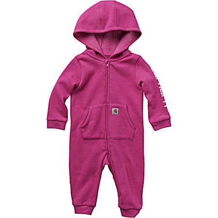 Infant Girls' Pink Hooded Full Zip Long Sleeve Fleece Coveralls