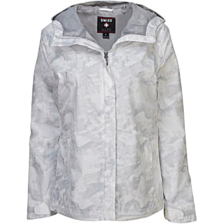Women's Light Grey Camo Hooded Full Zip Rain Jacket
