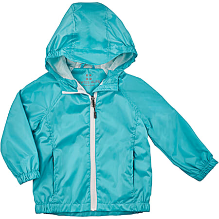 Swiss Alps Toddler Girls' Blue Radiance Hooded Full Zip Polyester Rain Jacket