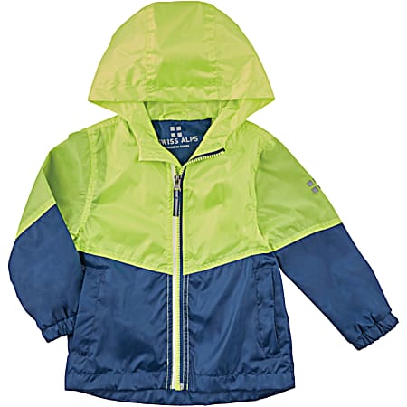 Boys' Cool Lime Hooded Full Zip Polyester Rain Jacket