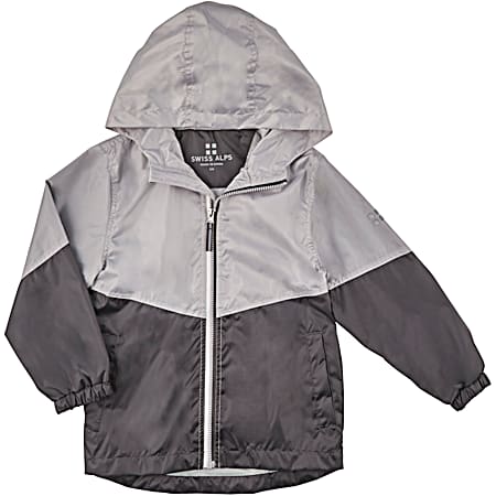 Little Boys' Quiet Gray Hooded Full Zip Polyester Rain Jacket